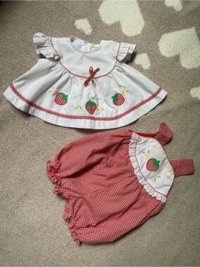 Vintage red and white gingham strawberry 3-6 months romper and dress